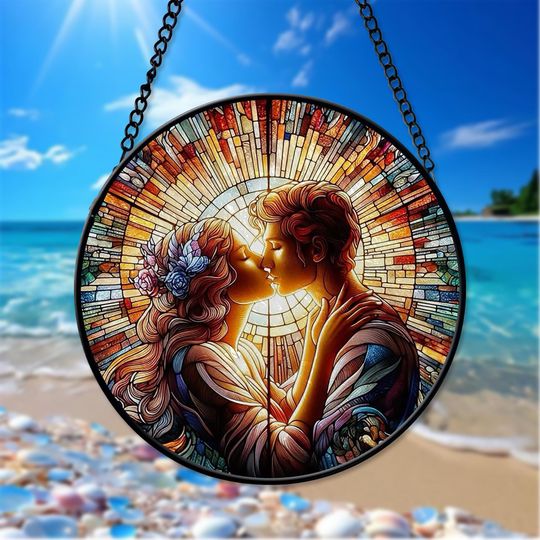 Couple Faux Stained Glass Suncatcher Valentine’s Gift for Him Her Anniversary