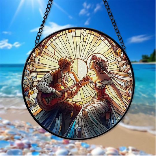 Couple Faux Stained Glass Suncatcher Valentine’s Day Gift for Him Her Anniversary