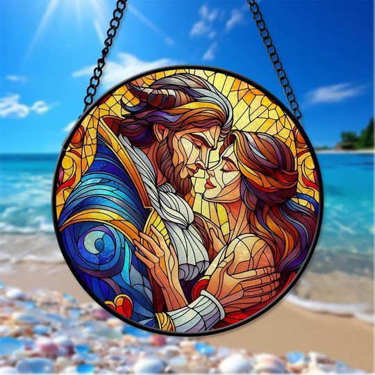 Couple Faux Stained Glass Suncatcher Valentine’s Gift for Him Her Anniversary