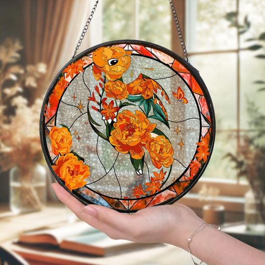 PKM Glass Suncatcher Autumn Bloom Window Art Perfect Halloween Gift