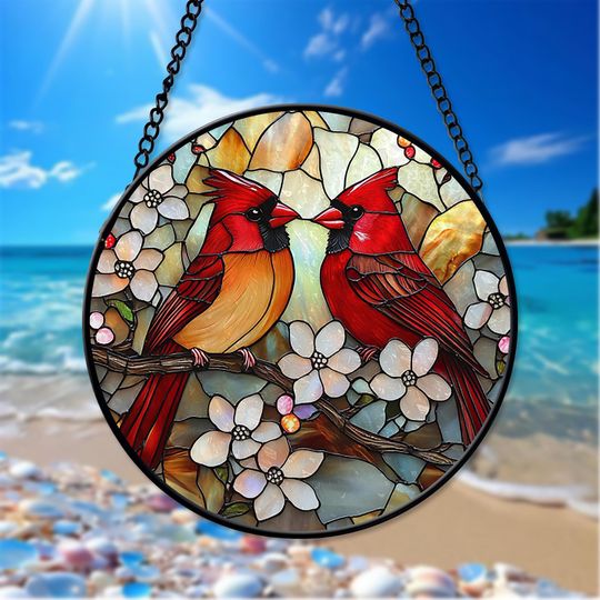 Red Cardinal Stained Glass Suncatcher, Cardinal Bird Lover Gift
