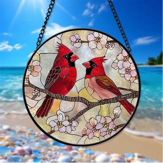 Red Cardinal Stained Glass Suncatcher, Cardinal Bird Lover Gift