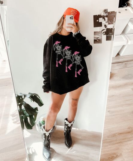 Dancing Skeleton Disco Cowgirl Halloween Unisex Sweatshirt