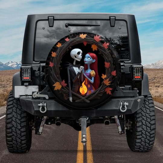 Halloween Jack Skellington Spare Tire Cover, Jack And Sally Spare Tire Cover, Fall 2025 Spooky gift