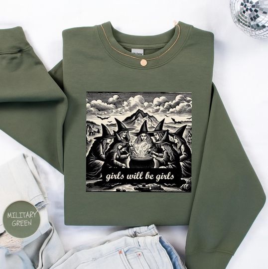 Vintage Girls Will Be Girls Witch Sweatshirt, Funny Witch Sweatshirt