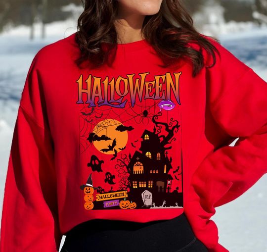 Halloween Haunted House Sweatshirt, Spooky Ghost Pumpkin Hoodie