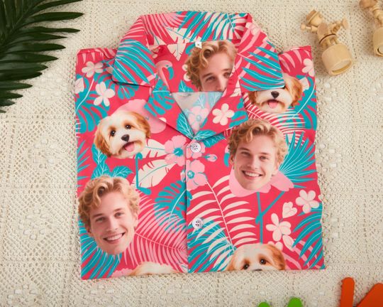 Personalized Hawaiian Shirts with Your Face,All Over Print Independence Day Shirt,Custom Hawaiian Vibes for Summer Fun,Gifts for Dad
