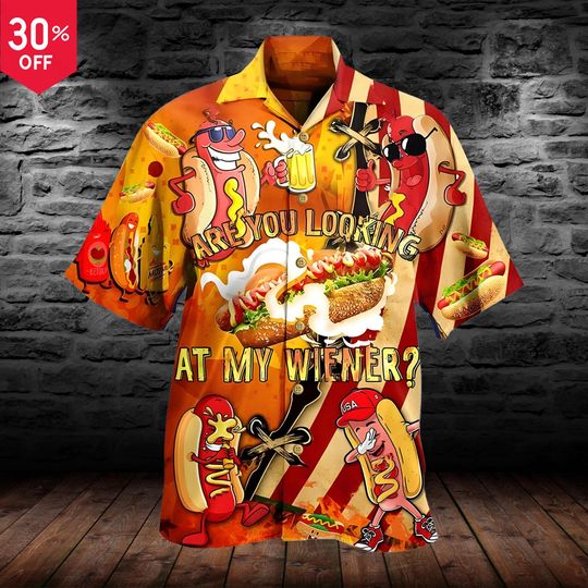 Patriotic Hotdog Hawaiian Shirt For Men Women, Are You Looking At My Wiener Beach Shirt, Summer BBQ Shirt, USA Bbq Party, BBQ Lovers Shirt