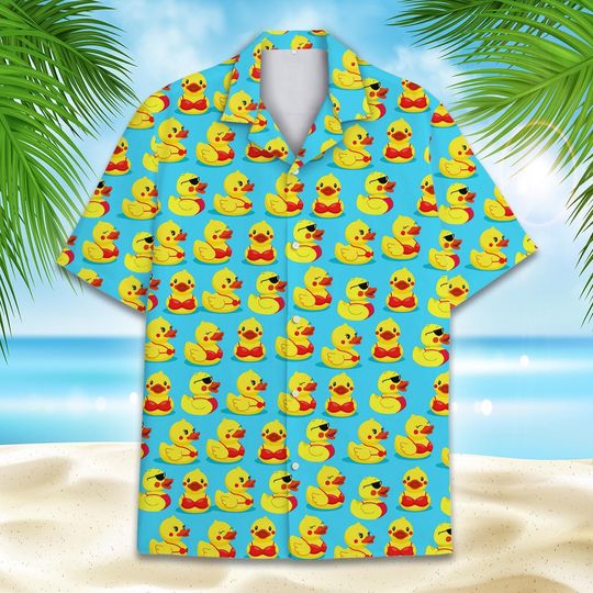 Cute Duck Hawaiian Shirt For Men Women Youth, Rubber Duck Aloha Short Sleeve Button-Up, Summer Beachwear, Gift for Animal Lovers