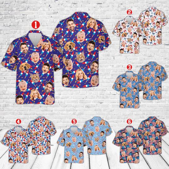 Personalized 4th Of July Hawaiian Shirt, Custom Face July 4th Team Shirt, Matching Red White And Blue Patriotic Shirt, Independence Day Gift