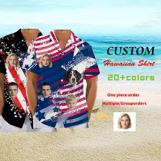 Custom Independence Day Shirt, Personalized Face man women Hawaiian Shirt, America Flag Hawaiian Shirt, Customize 4th of July Gift