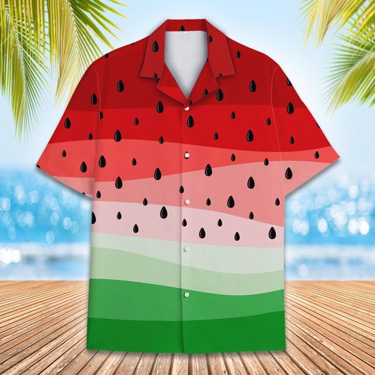 Watermelon Hawaiian Shirt for Men Women Youth, Funny Fruit Print Summer Vacation Shirt, Tropical Beach Button Down Short Sleeve Shirt
