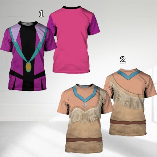 Pocahontas Princess Costume T-Shirt, Governor Ratcliffe Movie Cosplay 3D Costume Shirt, Pocahontas Cosplay Halloween All Over Print Tee