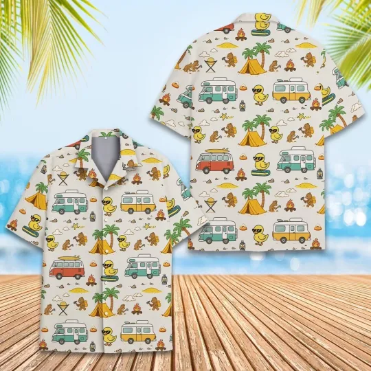 Duck Camping Hawaiian Button Down Shirt