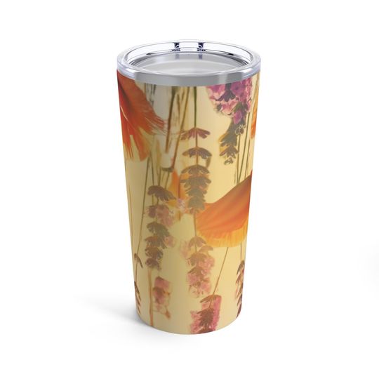 Sunlit Poppies and Lavender Elegance Polyester Tumbler 20oz , Poppy Tumbler, Poppies Lavender, Elegance Tumbler, Multicolor Poppy Tumbler