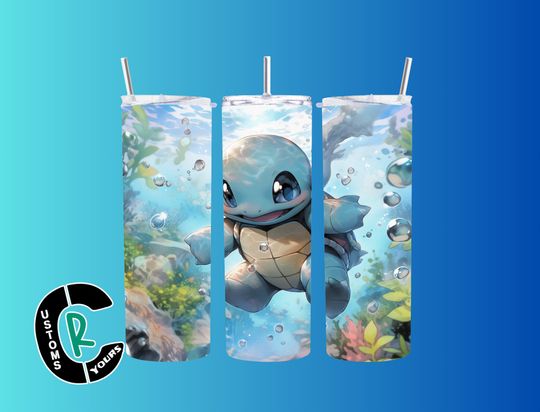 Squirtle Inspired 20 oz Skinny Sublimation Tumbler I Gotta Catch Em All Gift I Hot or Cold Drinks