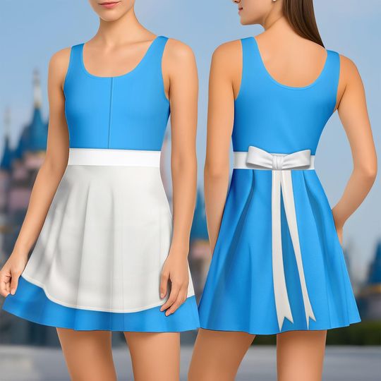 Disney Cinde Costume Skater Dress, Disney Princess Cosplay Outfit, Blue Fairytale Dress, Halloween Disneybound Park Skater Dress