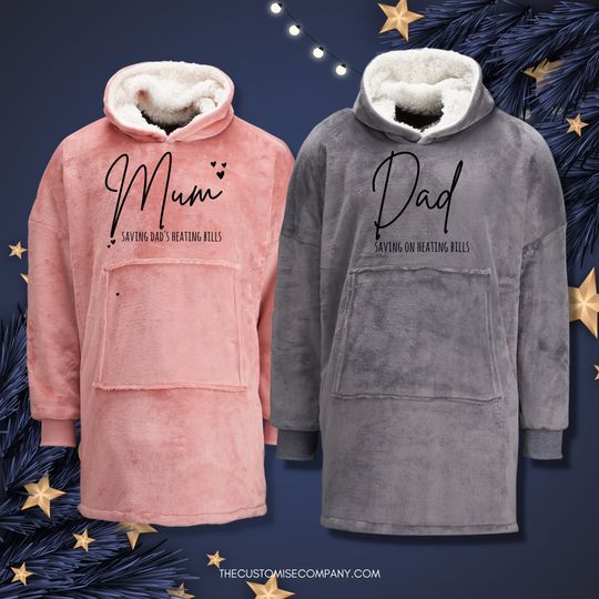 Oversized Hoodie Blanket with Reversible Sherpa Lining, Winter Wearable Hooded Sweatshirt, Gift for Mum or Dad