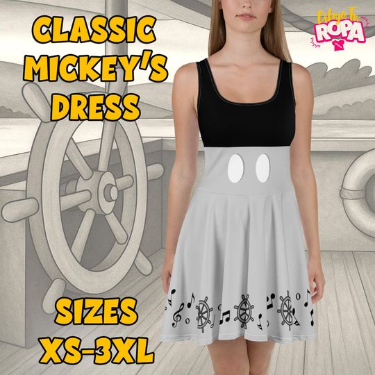 Steamboat Willie Skater Dress | Vintage Mickey Mouse Outfit | Retro Disney Cosplay | Classic Cartoon Fashion | Plus Sizes XS - 3XL