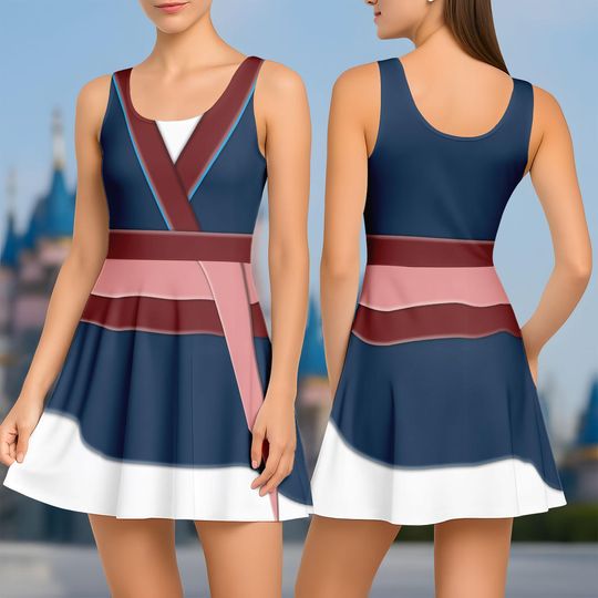Mulan Costume Skater Dress, Warrior Princess Running Dress, Disneybound Mulan Outfit, RunDisney Costume, Disney Princess Skater Dress