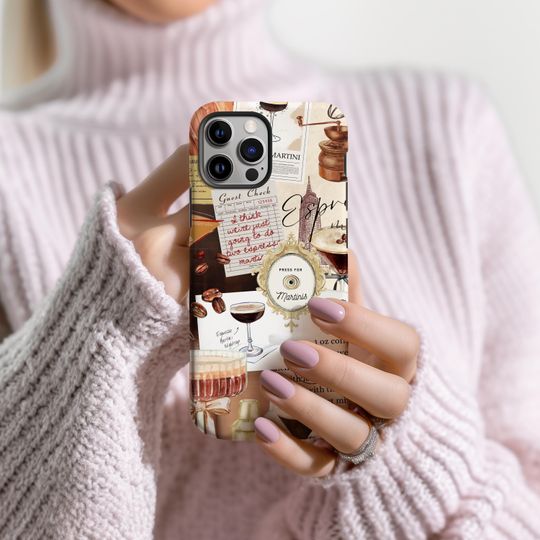 Vintage Espresso Martini Collage Phone Case, Coquette Coffee Drink Print