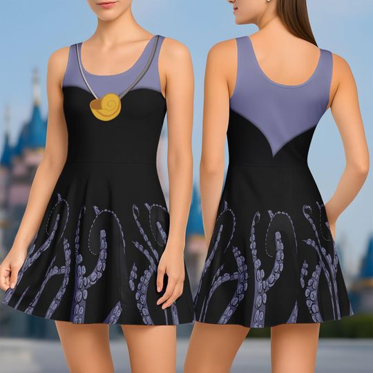 Disney Ursula Villain Costume Skater Dress, Disney Villain Sea Witch Dress, Little Mermaid Halloween Look, Cute Cosplay Outfit, Women D