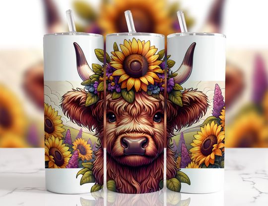 NOT A DIGITAL//Highland Cow// Sublimation Transfer// Ready To Press// 20 oz Skinny Tumbler Transfer