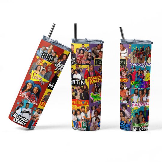 Throwback Black Sitcoms Tumbler with Lid 20 Oz, Black Queen, Melanin Culture, Black Magic, Afrocentric Tumbler, Friends CoWorker Gifts