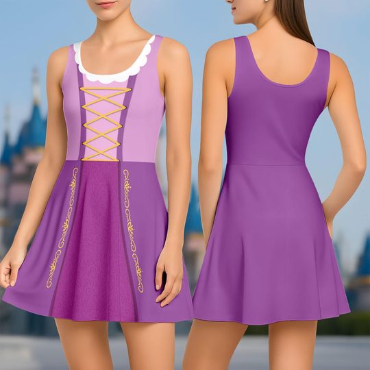 Tangled Rapunzel 3D Costume Skater Dress, Disney Princess Rapunzel Cosplay Dress for Kids, Birthday Costume for Girls, Rapunzel Adult D