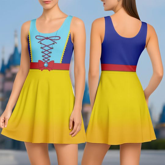Princess Snow White 3D Costume Skater Dress, Disney Princess Cosplay Dress For Kids, Custom Disney Character Dress For Women