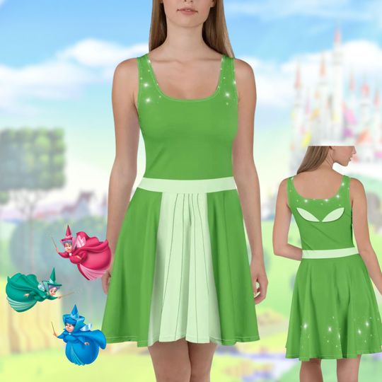 Sleeping Beauty Fairies Dress womens Disney costume green fairy Flora, Fauna, and Merryweather cosplay run Disney outfit
