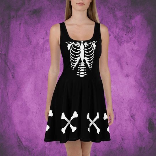 Skeleton Dress Womens Halloween costume bones dress black and white gothic