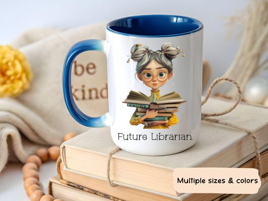 Future Librarian Mug, Cute Bookish Gift for Library Lovers, Teachers & Young Readers, Accent Color Coffee Cup, Teacher Life, Gift Teens Idea