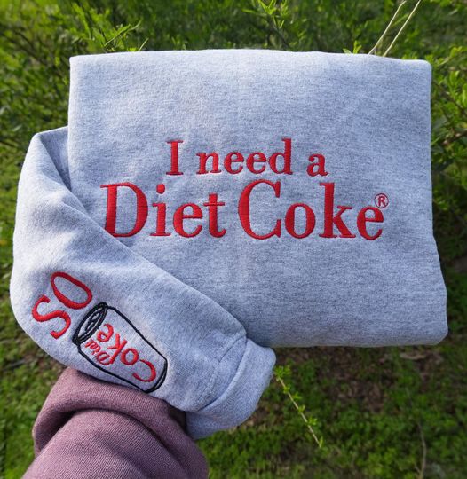 I Need A Diet Coke Embroidered Sweatshirt - Vintage Retro Coke Crewneck - Christmas Gifts for Boyfriend
