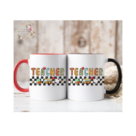 Retro Teacher Coffee Mug Gift, Black and Red Accent Coffee Mug, 11oz, Back To School,Teachers Coffee Mug, Teacher Appreciation Gift