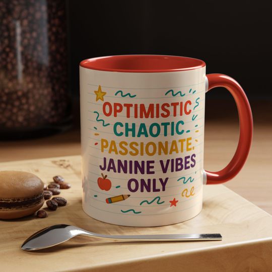 Coffee Mug, Janine Abott Elementary Teacher Gift, Back to School, Optimistic Chaotic Passionate, Gift for Her, Abott Elementary Fans,