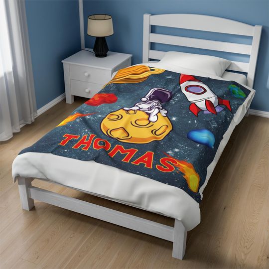 Space Theme Blanket for Kids, Personalized Children's Blanket, Custom Space Blanket, Galaxy Bedding, Kids Bedroom Decor