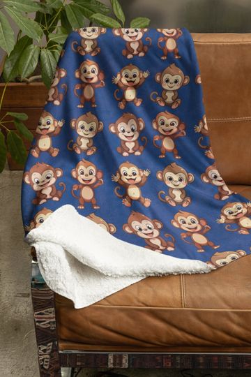 Personalized Cute Monkey Blanket, Cozy Monkey Blanky, Best Animal Gift, Birthday Gift for Best Friend, Animal Lover, Trendy Kidsroom Decor
