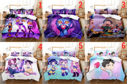 Kpop Demon Hunters Bedding Set Twin Queen King Size Bed Duvet Cover Sheet for Adults