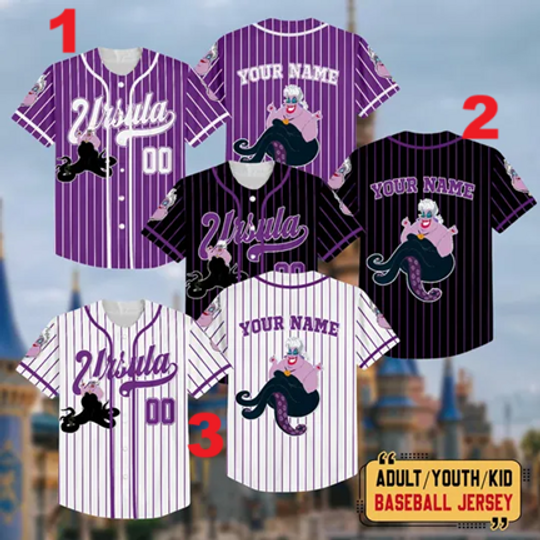 Personalized Disney Ursula Baseball Jersey, Custom The Little Mermaid  Villains Women Outfit Birthday Gift, Disneyland Halloween Trip Tee