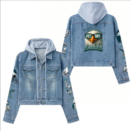 Philadelphia Eagles Super Bowl Victory Hooded Denim Jacket