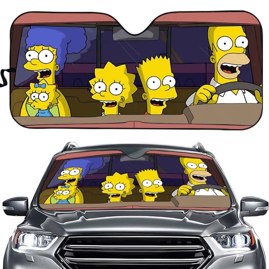 The Simpsons Driving Car Auto Sun Shades, The Simpsons Car Accessories, Car Windshield Sunshade, Car Foldable Accessories for Sun Protection