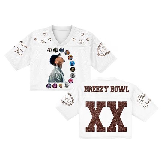 Chris Brown Tour Crop top Football Jersey Full Mesh, Breezy Bowl XX 2025 Shirt, Breezy Bowl Jersey, Gift For Fans, Ships Fast!