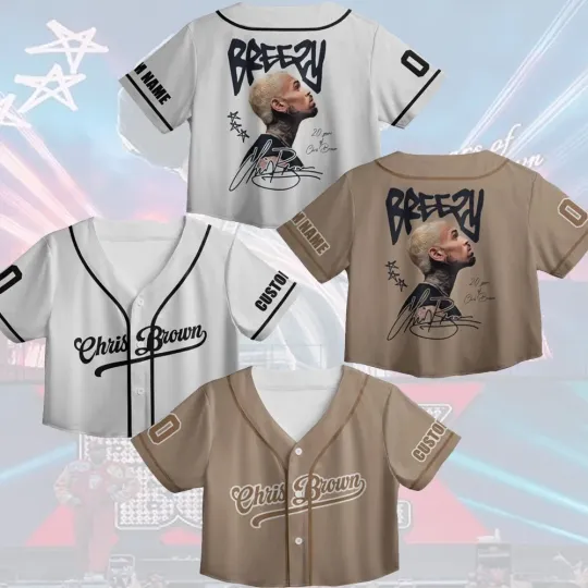 Custom Name Chris Brown Crop Top Jersey, Breezy Bowl XX Tour 2025 Baseball Shirt