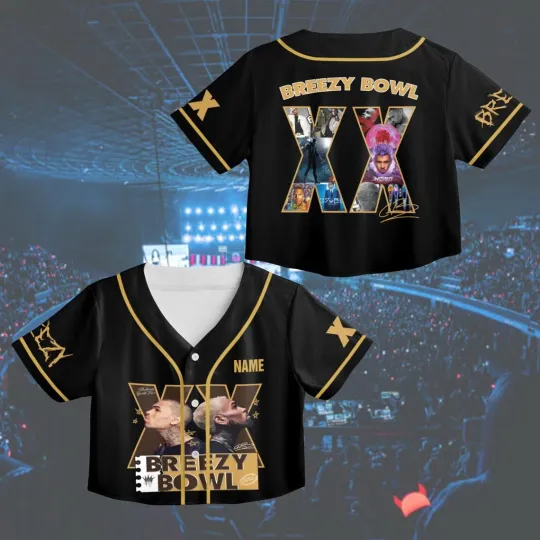Custom Name Chris Brown Crop Top Jersey, Breezy Bowl XX Tour 2025 Baseball Shirt
