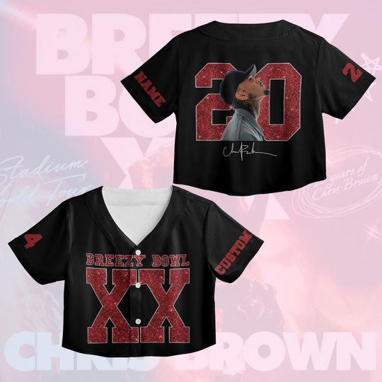Personalized Chris Brown Breezy Bowl XX Tour 2025 Crop Top Baseball Jersey, Breezy Bowl Jersey, Chris Brown Jersey, Gifts for Team Breezy