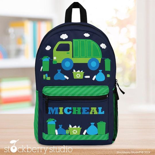 Garbage Truck Backpack Personalized Name Kids Back to School Custom Trash Truck Kids Back pack Holiday Travel Vacation Bag Boys Gift