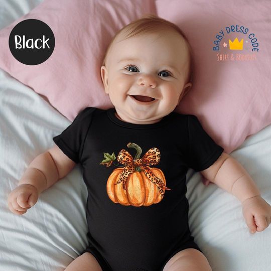 Halloween Punpkin Baby Bodysuit, Happy Pumpkin Toddler Shirt, Leopard Bow Youth Shirt