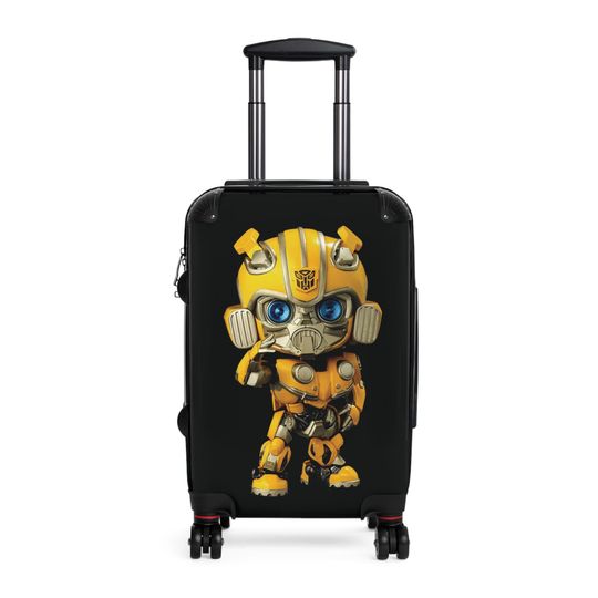 Cute Robot Suitcase, Yellow Transformer Luggage, Kids Travel Bag, Fun Carry-On for Family Trips, Gifts for Boys and Girls