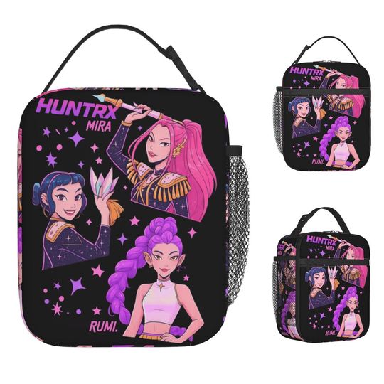 Huntrix Girls Rumi Zoey Mira Lunch Bag Kpop Demon Hunters Lunch Box Unisex Outdoor Picnic Cooler Bag Oxford Thermal Lunch Bags
